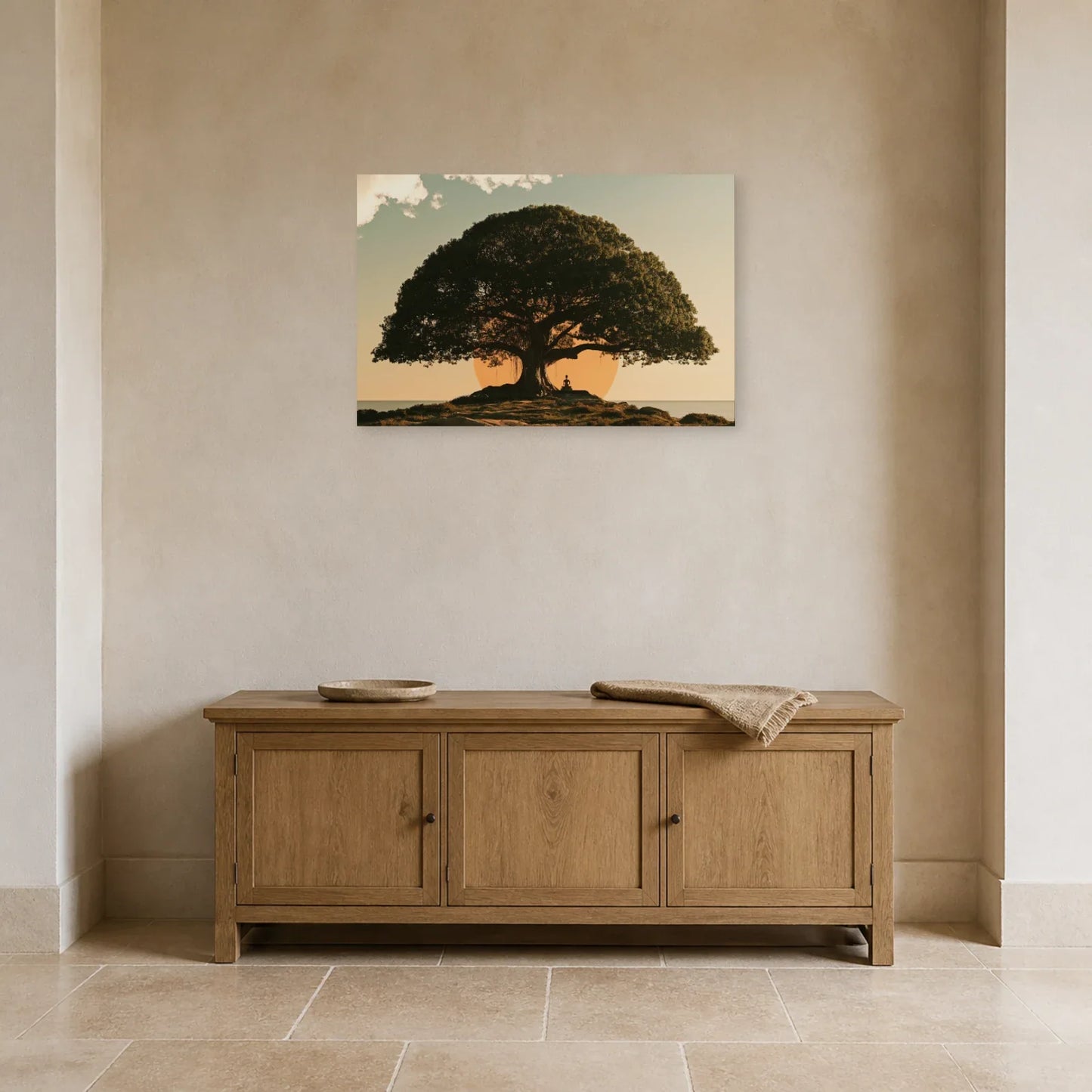 Tableau Arbre Bodhi présenté dans une entrée - Art Virtuoso
