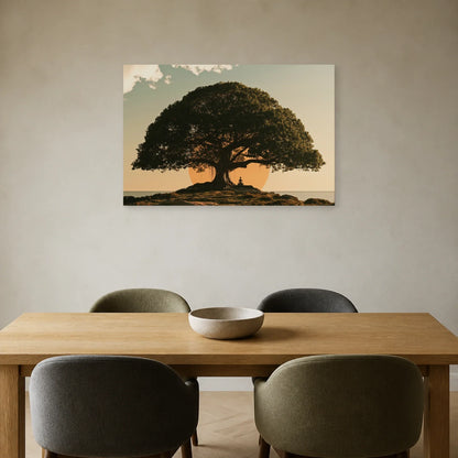 Tableau Arbre Bodhi présenté dans une salle à manger - Art Virtuoso