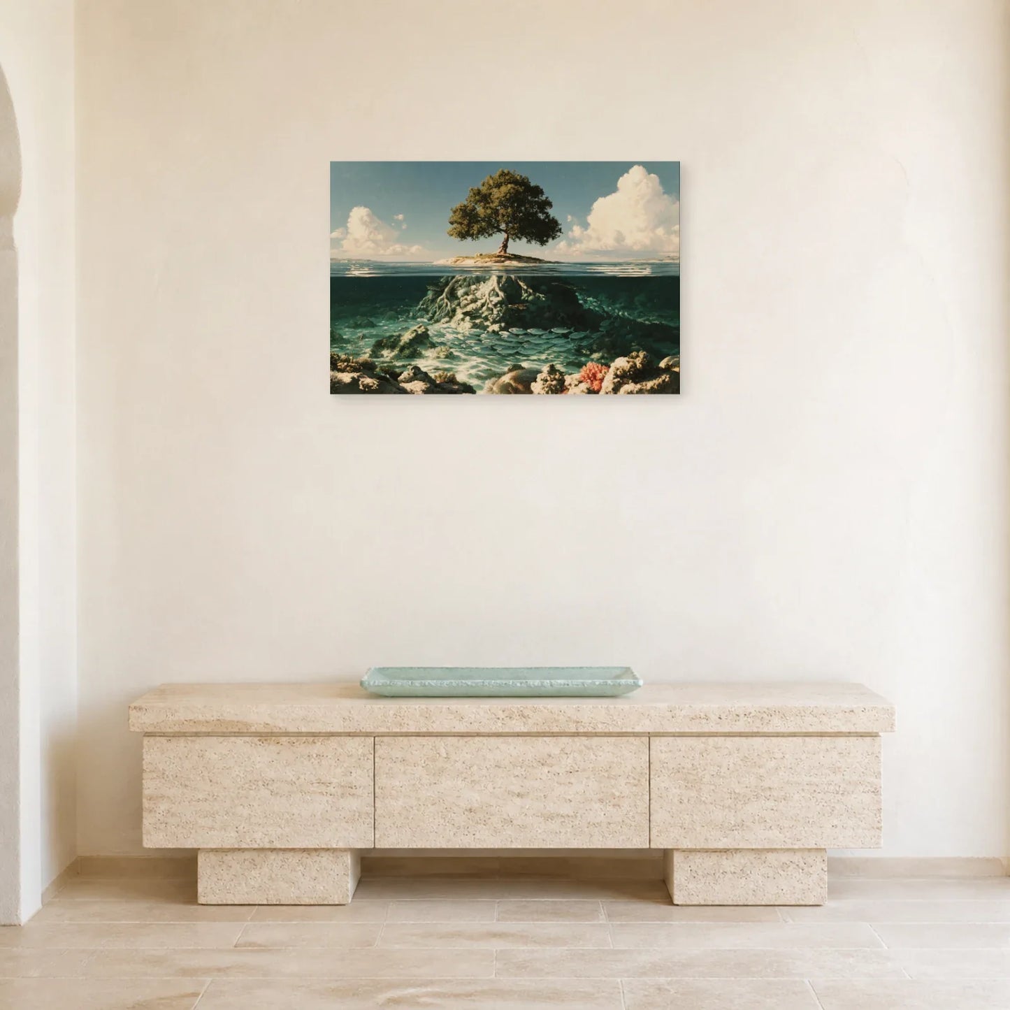 Tableau Arbre de Vie Aquatique présenté dans une entrée - Art Virtuoso