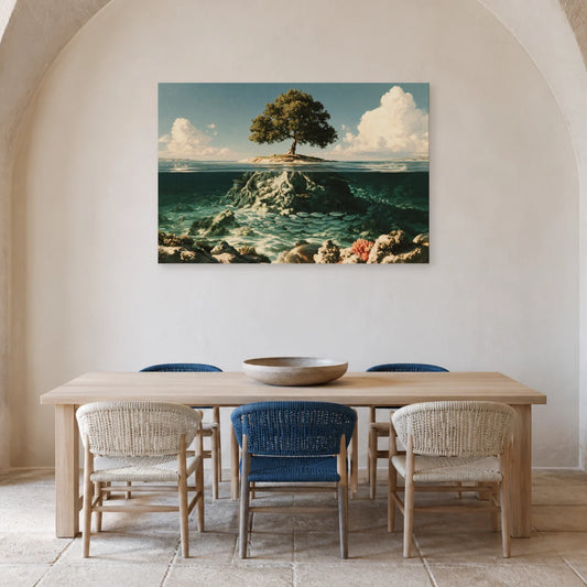 Tableau Arbre de Vie Aquatique présenté dans une salle à manger - Art Virtuoso