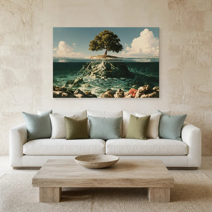 Tableau Arbre de Vie Aquatique présenté dans un salon - Art Virtuoso