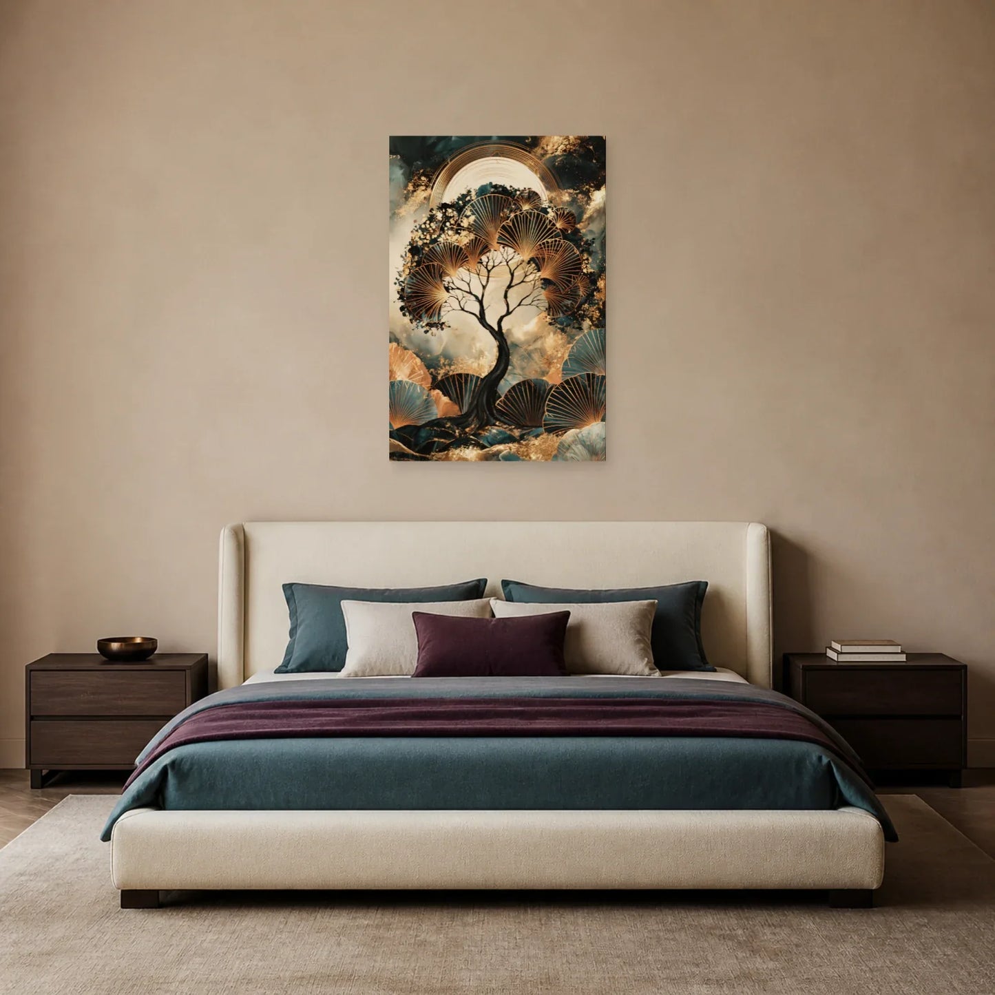 Tableau Arbre de Vie Art Déco présenté dans une chambre - Art Virtuoso