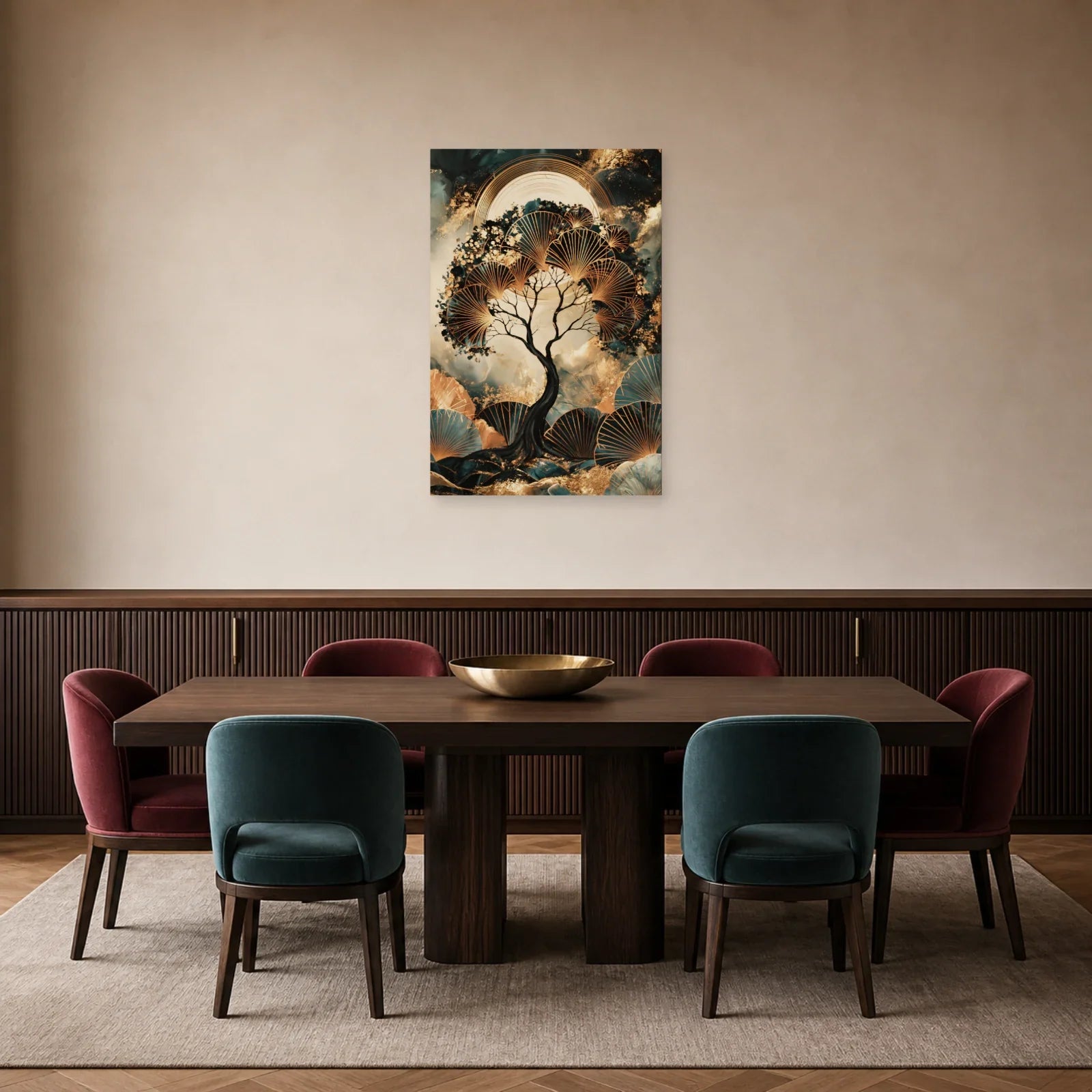 Tableau Arbre de Vie Art Déco présenté dans une salle à manger - Art Virtuoso
