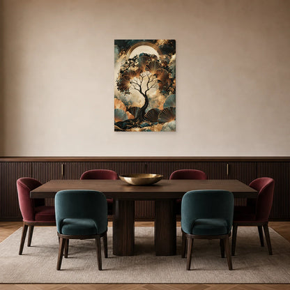 Tableau Arbre de Vie Art Déco présenté dans une salle à manger - Art Virtuoso