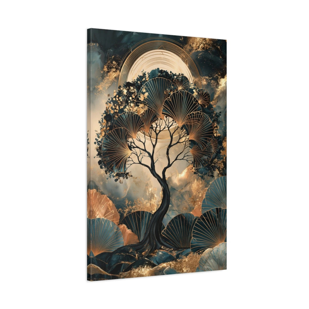 Tableau Arbre de Vie Art Déco, vue latérale de la toile avec bords imprimés - Art Virtuoso