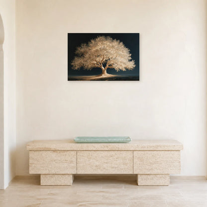 Tableau Arbre de Vie Blanc présenté dans une entrée - Art Virtuoso