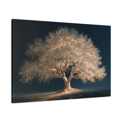 Tableau Arbre de Vie Blanc, vue latérale de la toile avec bords imprimés - Art Virtuoso