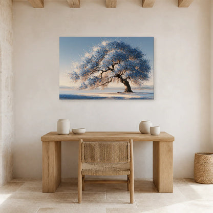 Tableau Arbre de Vie Bleu présenté dans un bureau - Art Virtuoso