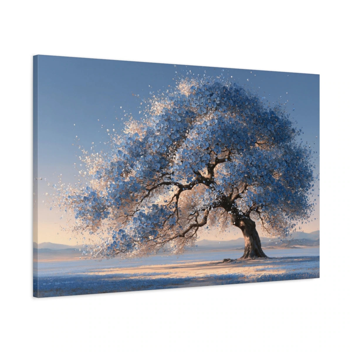 Tableau Arbre de Vie Bleu, vue latérale de la toile avec bords imprimés - Art Virtuoso