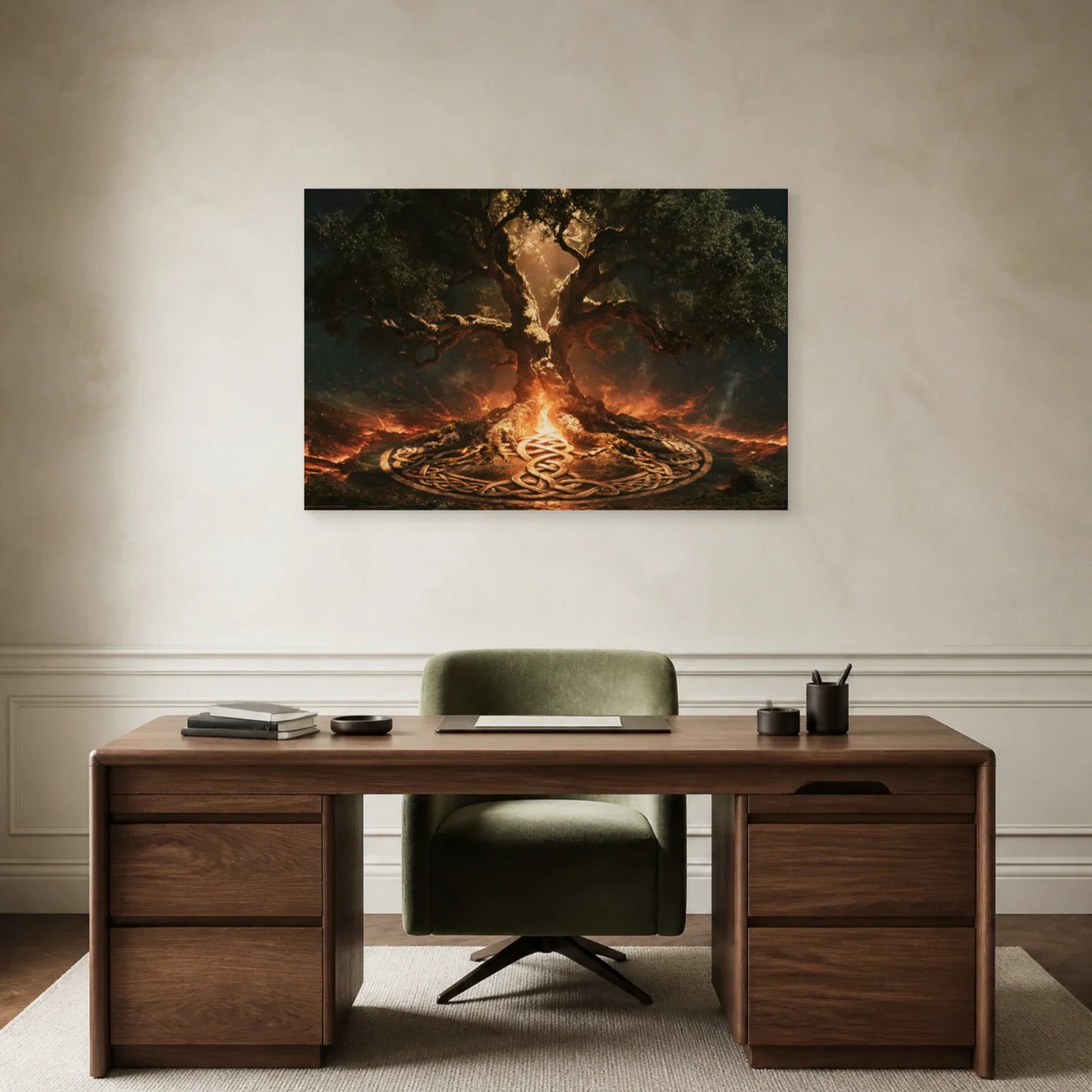 Tableau Arbre de Vie Celtique présenté dans un bureau - Art Virtuoso
