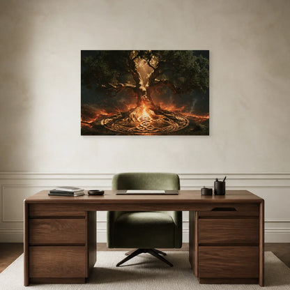 Tableau Arbre de Vie Celtique présenté dans un bureau - Art Virtuoso