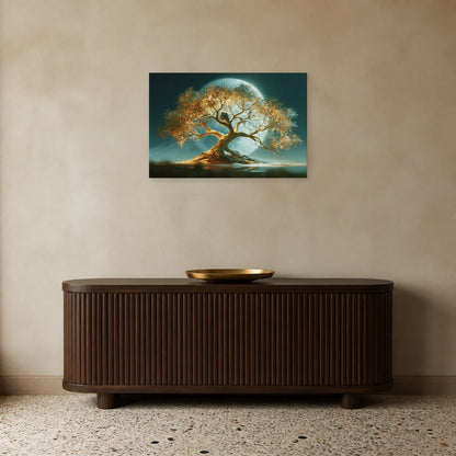 Tableau Arbre de Vie Chouettes présenté dans une entrée - Art Virtuoso