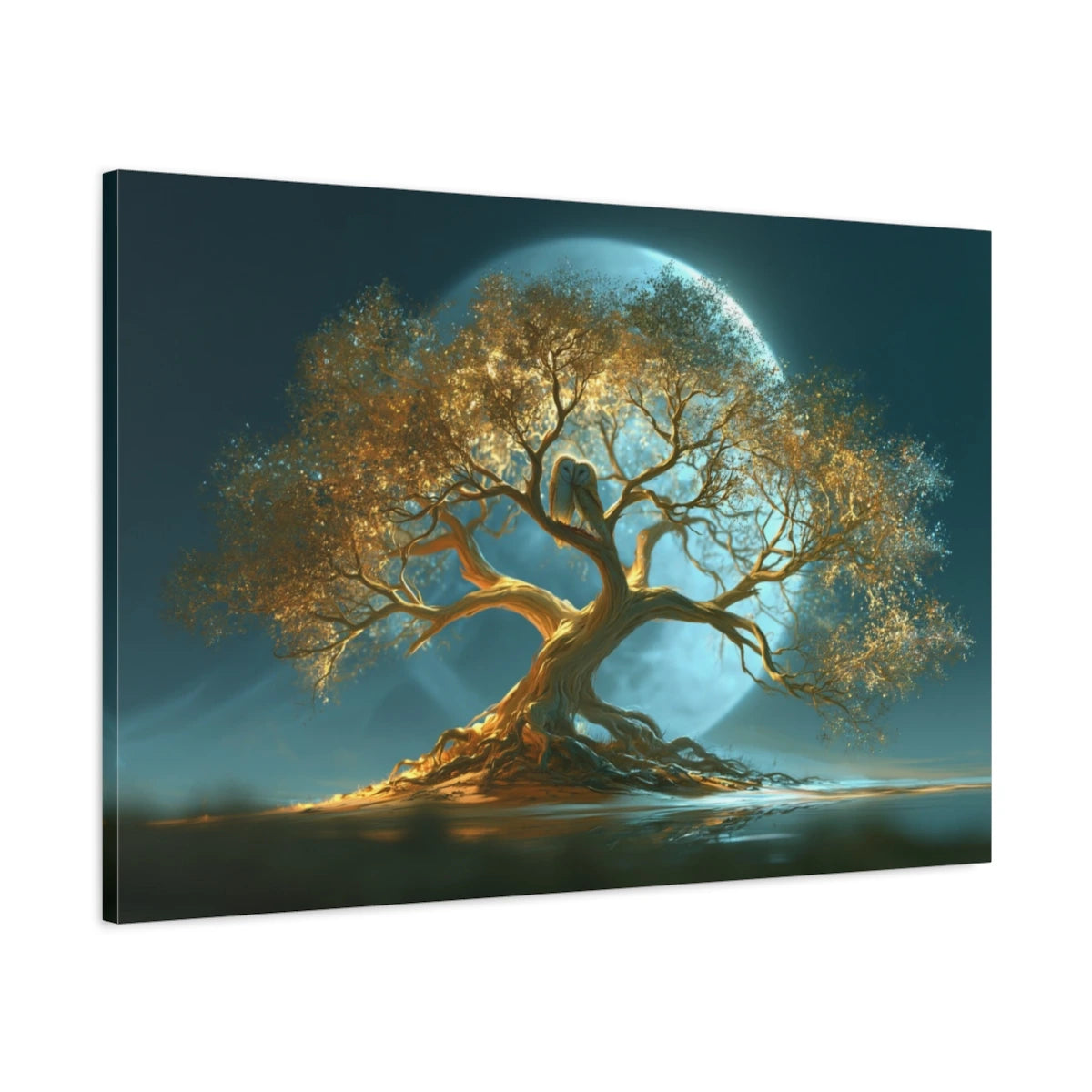 Tableau Arbre de Vie Chouettes, vue latérale de la toile avec bords imprimés - Art Virtuoso