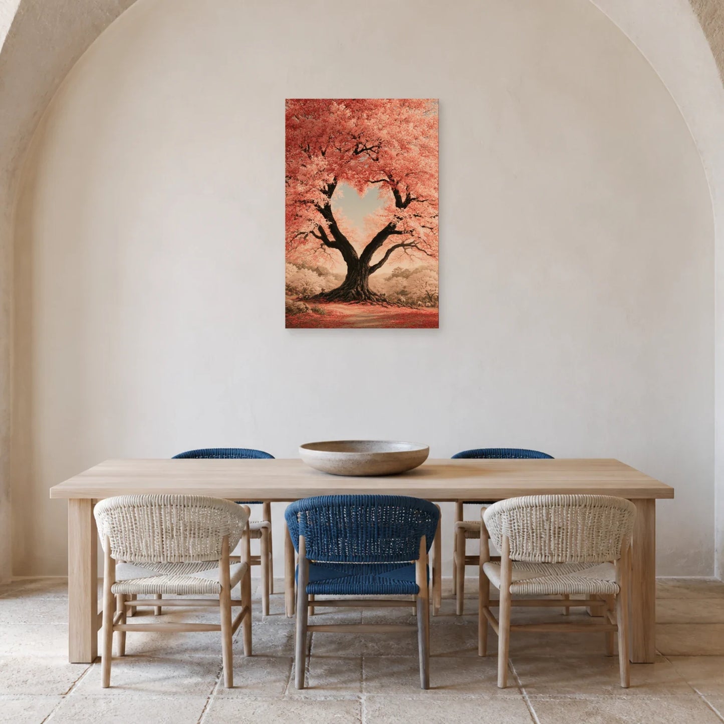 Tableau Arbre de Vie Cœur présenté dans une salle à manger - Art Virtuoso