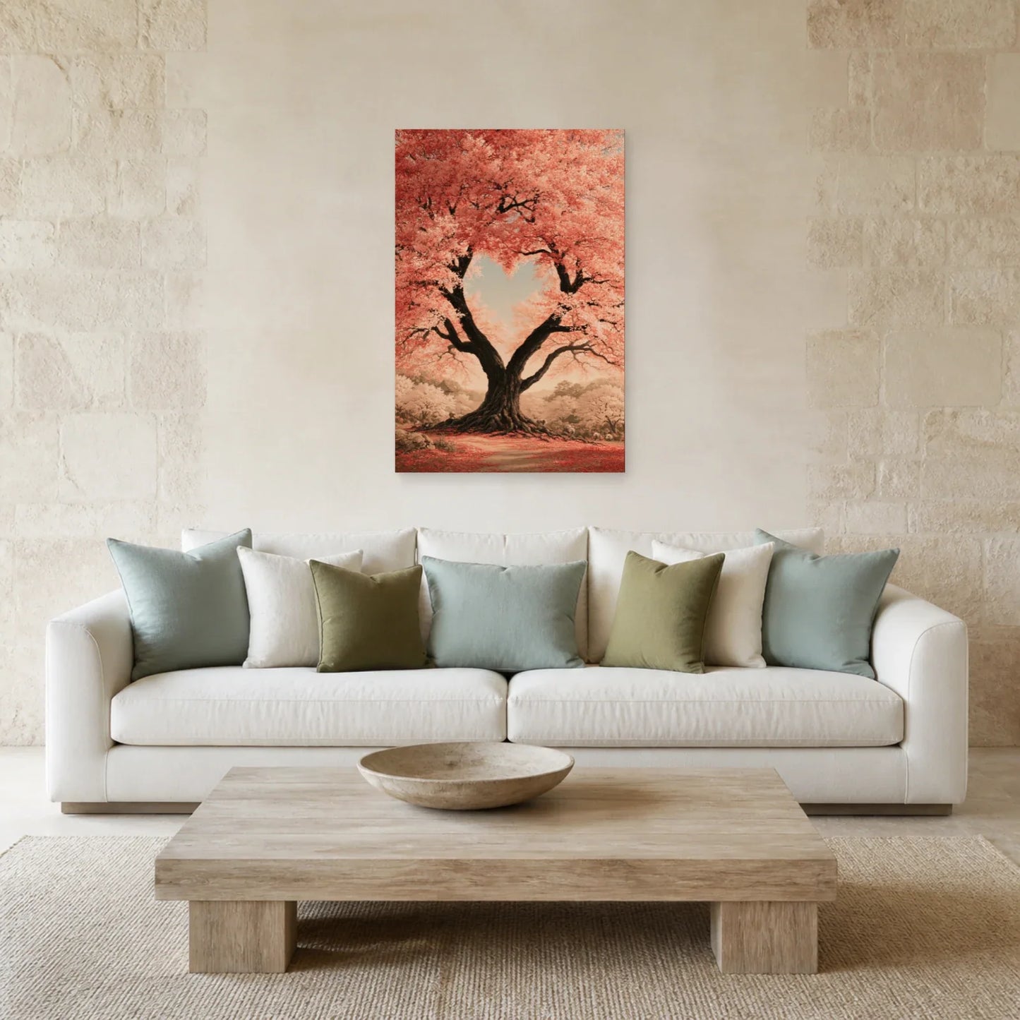 Tableau Arbre de Vie Cœur présenté dans un salon - Art Virtuoso