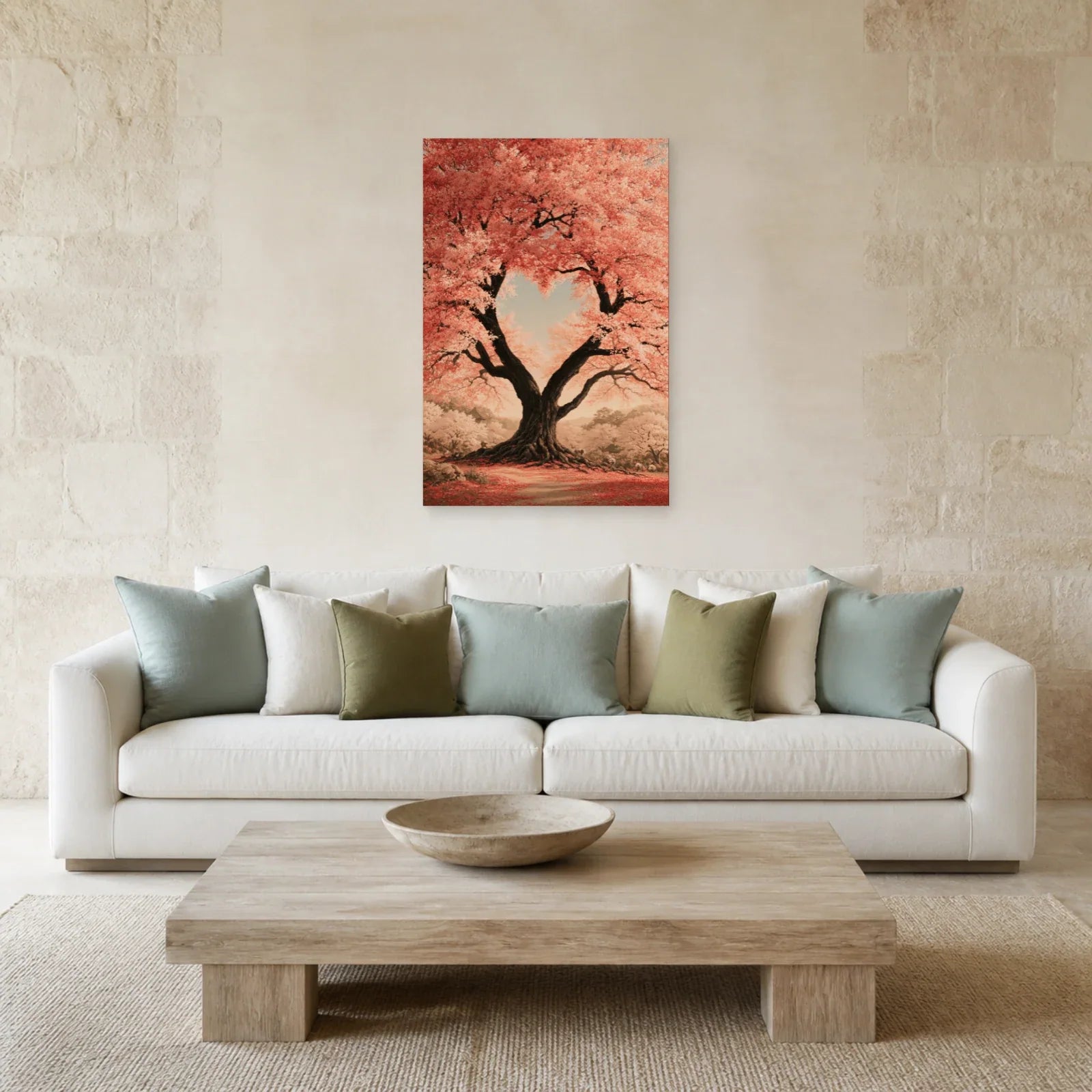 Tableau Arbre de Vie Cœur présenté dans un salon - Art Virtuoso