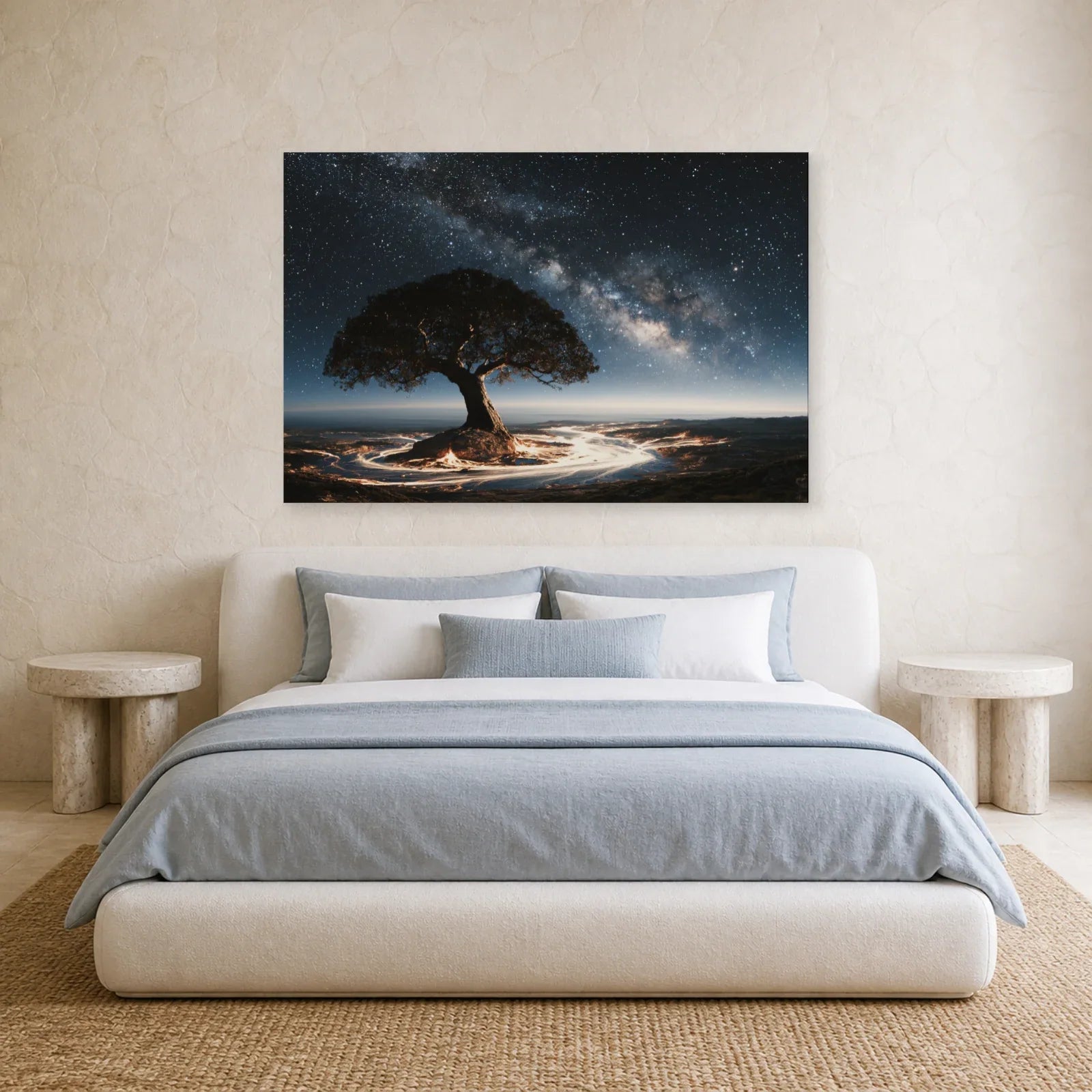 Tableau Arbre de Vie Cosmique présenté dans une chambre - Art Virtuoso