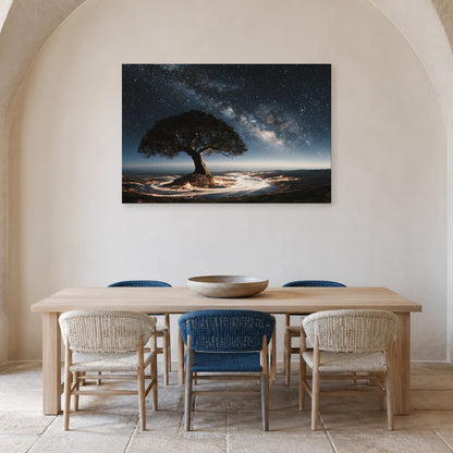 Tableau Arbre de Vie Cosmique présenté dans une salle à manger - Art Virtuoso