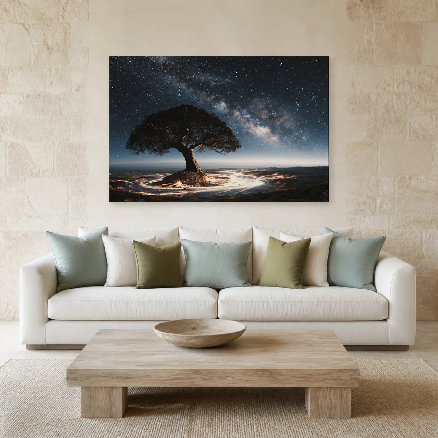 Tableau Arbre de Vie Cosmique présenté dans un salon - Art Virtuoso