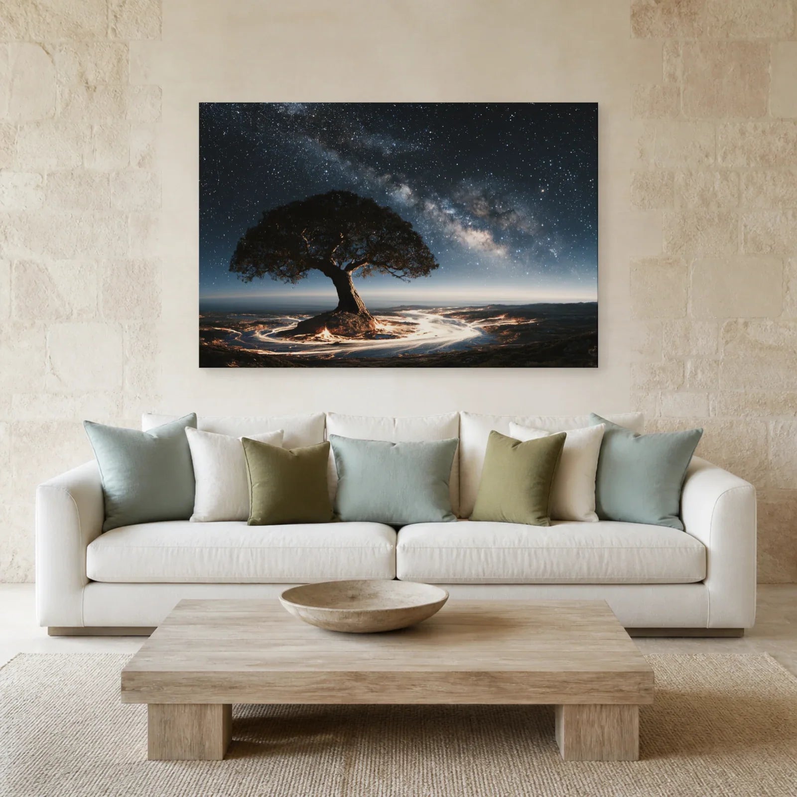Tableau Arbre de Vie Cosmique présenté dans un salon - Art Virtuoso