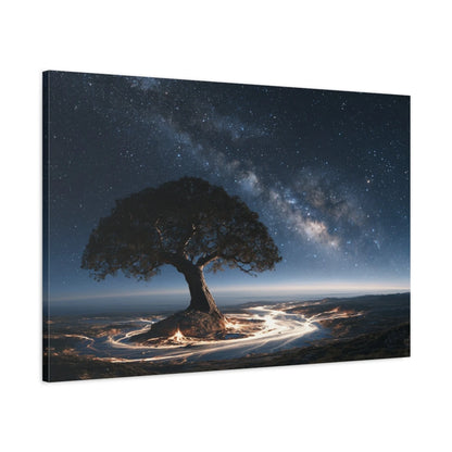 Tableau Arbre de Vie Cosmique, vue latérale de la toile avec bords imprimés - Art Virtuoso