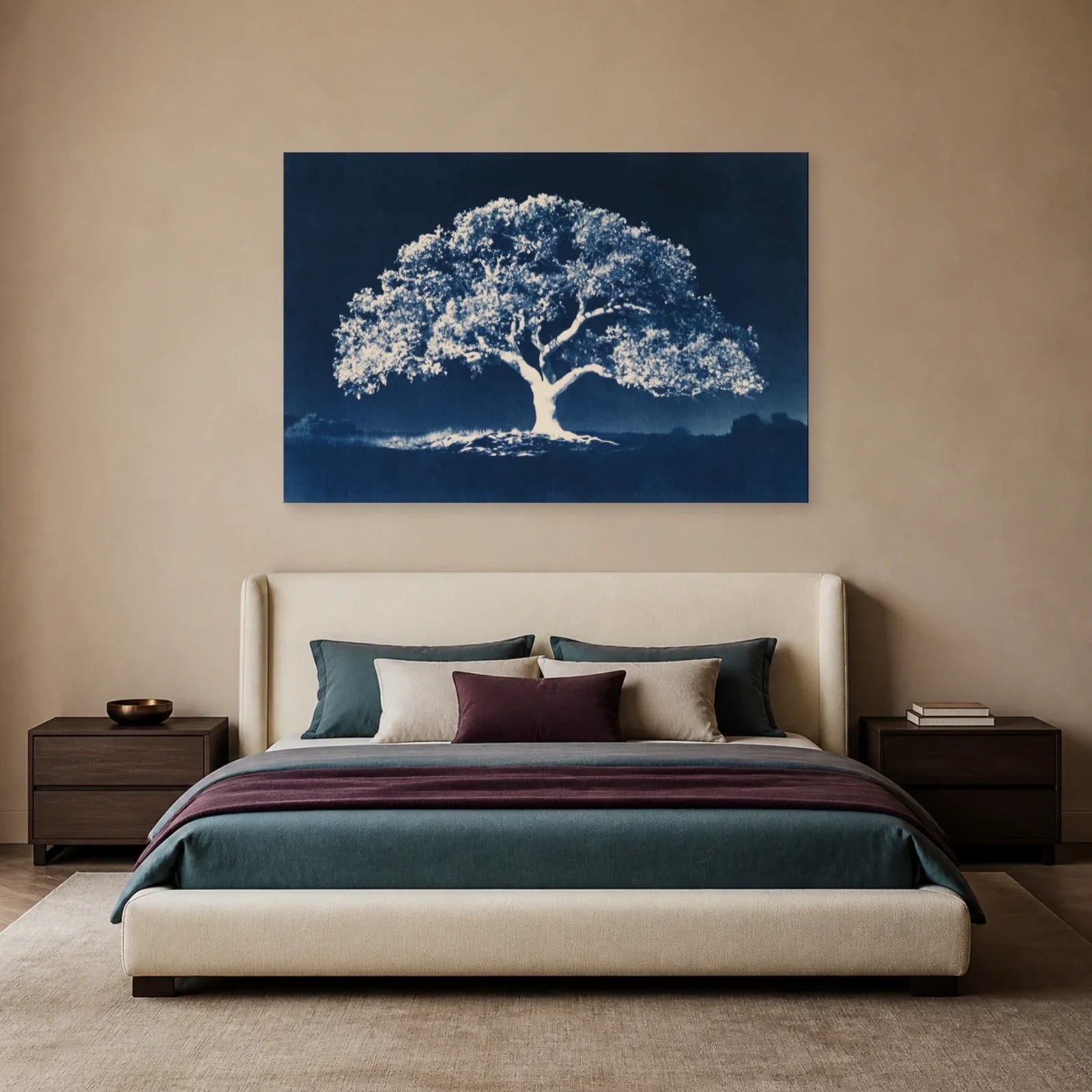 Tableau Arbre de Vie Cyanotype présenté dans une chambre - Art Virtuoso