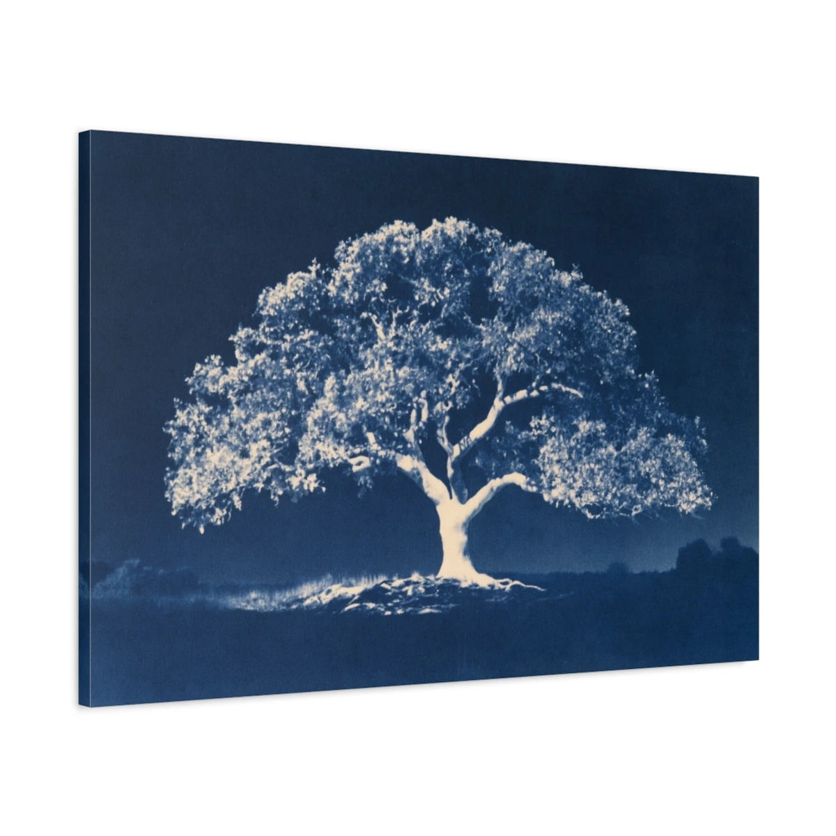 Tableau Arbre de Vie Cyanotype, vue latérale de la toile avec bords imprimés - Art Virtuoso