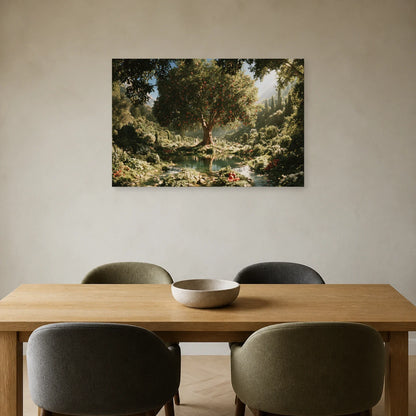 Tableau Arbre de Vie Éden présenté dans une salle à manger - Art Virtuoso