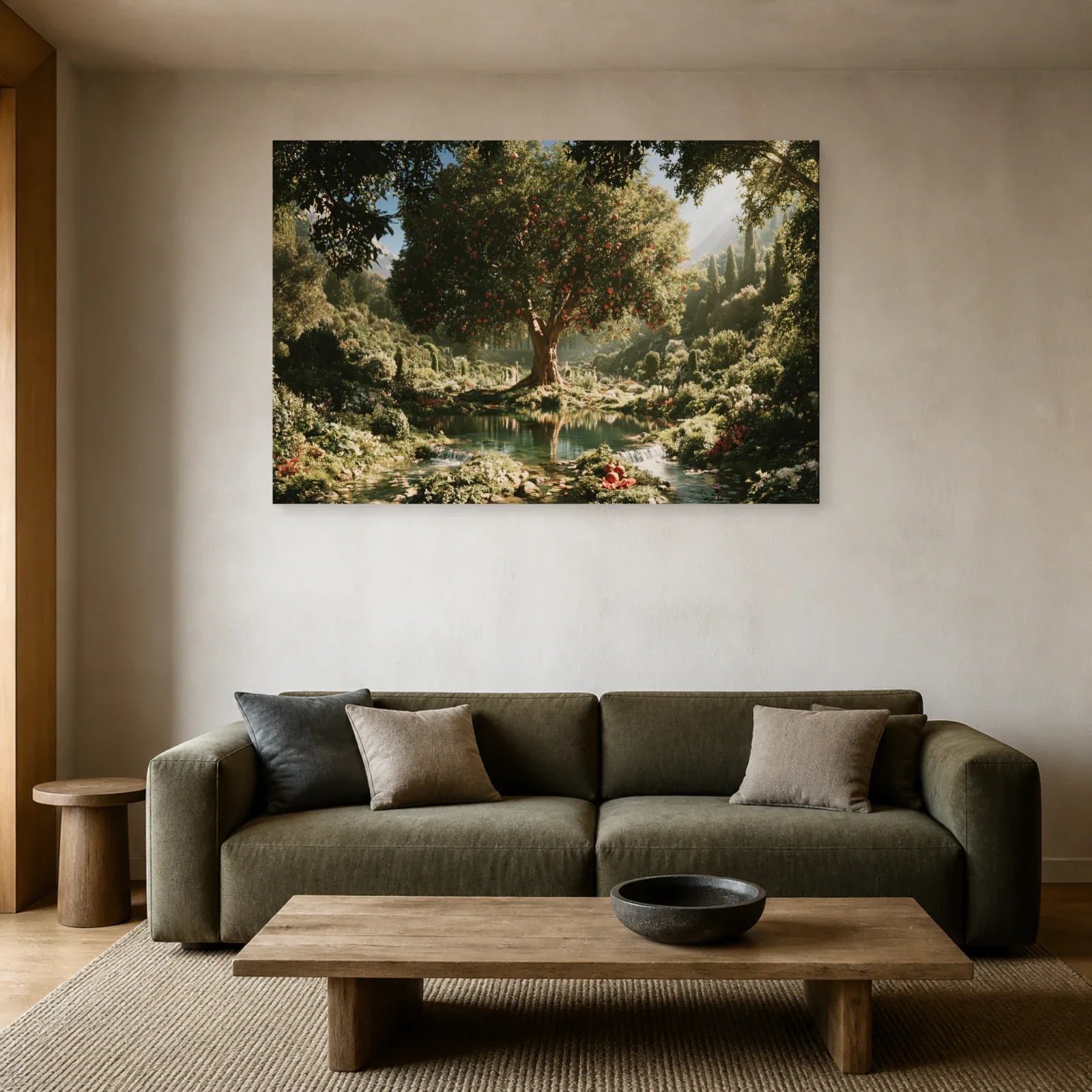 Tableau Arbre de Vie Éden présenté dans un salon - Art Virtuoso