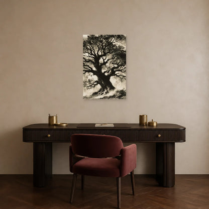 Tableau Arbre de Vie Fusain présenté dans un bureau - Art Virtuoso
