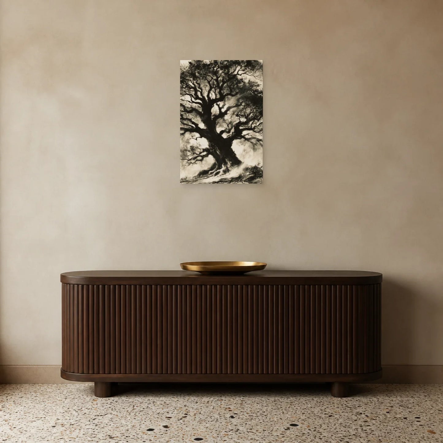 Tableau Arbre de Vie Fusain présenté dans une entrée - Art Virtuoso