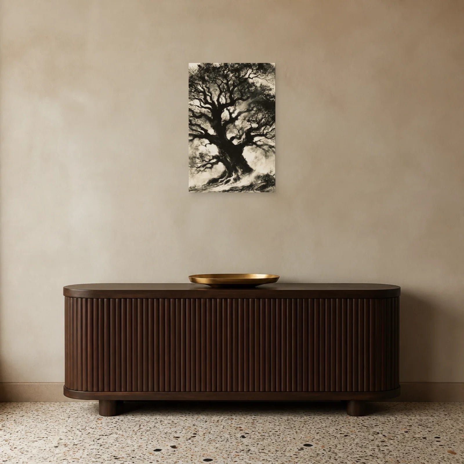 Tableau Arbre de Vie Fusain présenté dans une entrée - Art Virtuoso