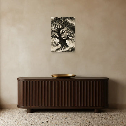 Tableau Arbre de Vie Fusain présenté dans une entrée - Art Virtuoso