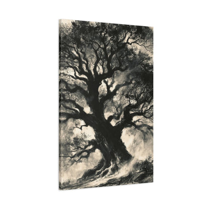 Tableau Arbre de Vie Fusain, vue latérale de la toile avec bords imprimés - Art Virtuoso