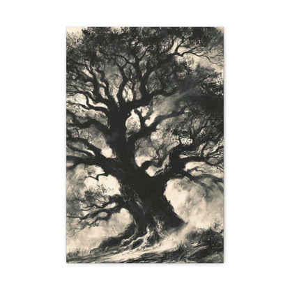 Tableau Arbre de Vie Fusain, un arbre monumental dessiné au fusain sur un fond papier, format M - Art Virtuoso