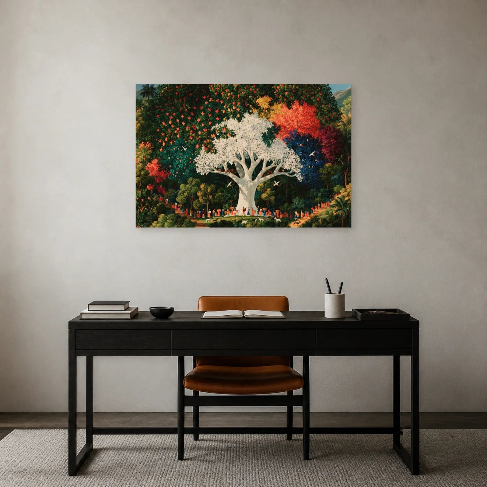 Tableau Arbre de Vie Haïtien présenté dans un bureau - Art Virtuoso