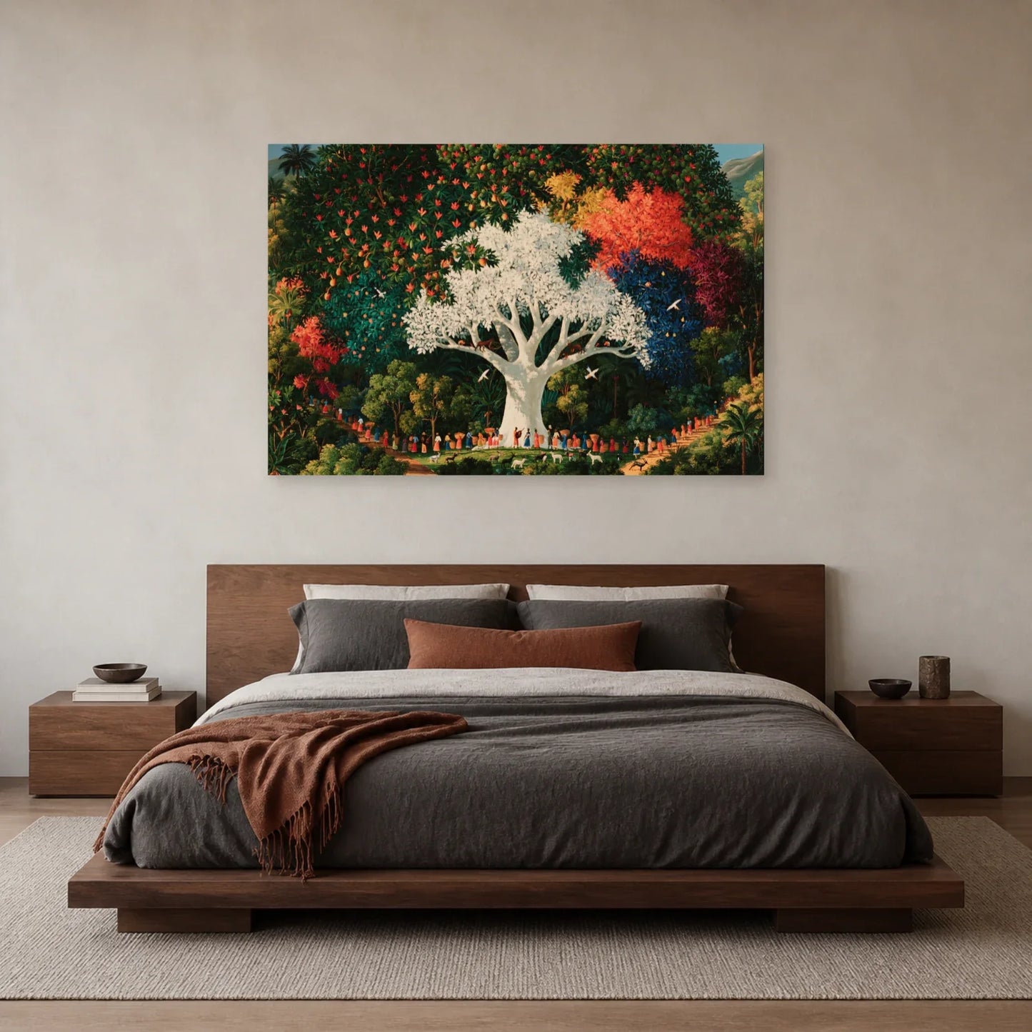 Tableau Arbre de Vie Haïtien présenté dans une chambre - Art Virtuoso