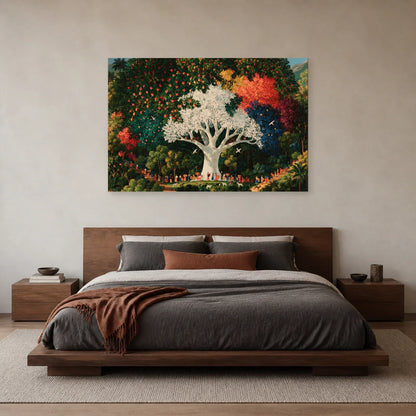 Tableau Arbre de Vie Haïtien présenté dans une chambre - Art Virtuoso