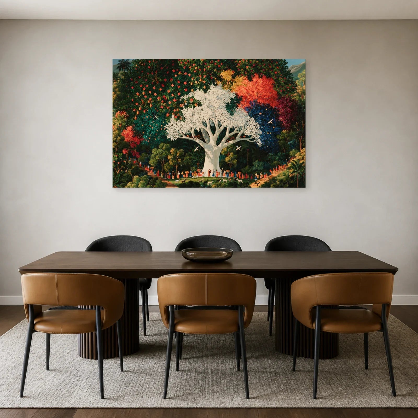Tableau Arbre de Vie Haïtien présenté dans une salle à manger - Art Virtuoso