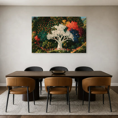 Tableau Arbre de Vie Haïtien présenté dans une salle à manger - Art Virtuoso