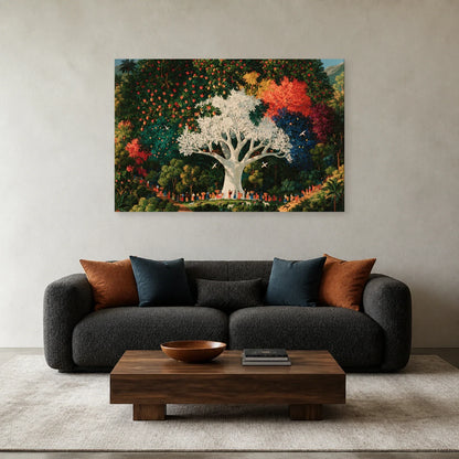 Tableau Arbre de Vie Haïtien présenté dans un salon - Art Virtuoso