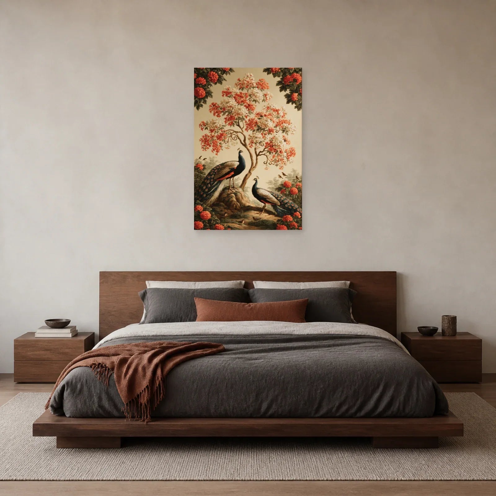Tableau Arbre de Vie Kalamkari Indien présenté dans une chambre - Art Virtuoso