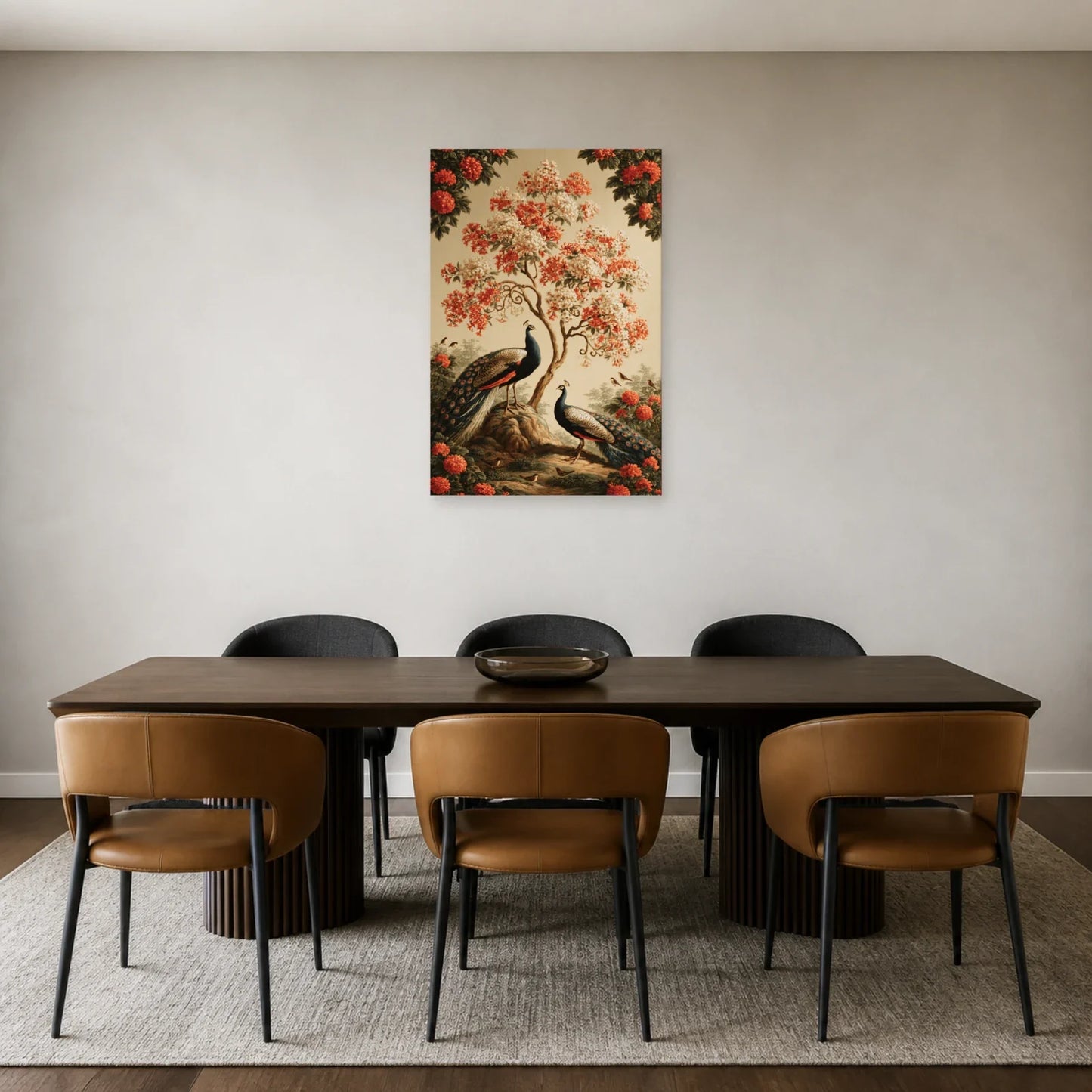 Tableau Arbre de Vie Kalamkari Indien présenté dans une salle à manger - Art Virtuoso
