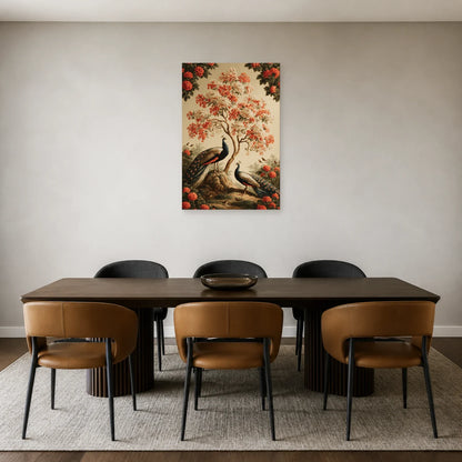 Tableau Arbre de Vie Kalamkari Indien présenté dans une salle à manger - Art Virtuoso