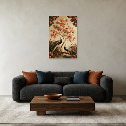 Tableau Arbre de Vie Kalamkari Indien présenté dans un salon - Art Virtuoso