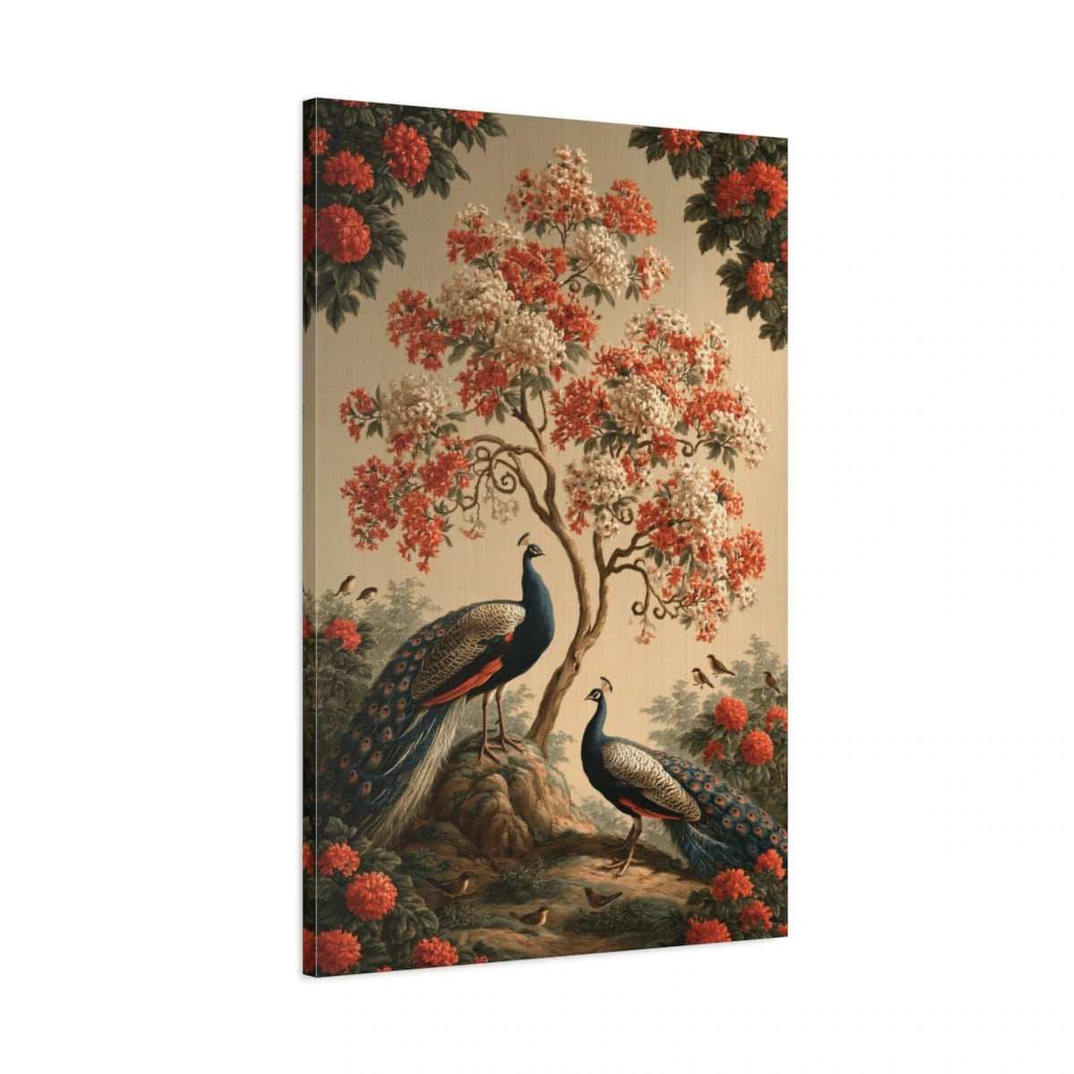 Tableau Arbre de Vie Kalamkari Indien, vue latérale de la toile avec bords imprimés - Art Virtuoso