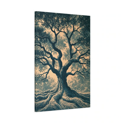 Tableau Arbre de Vie Linogravure, vue latérale de la toile avec bords imprimés - Art Virtuoso