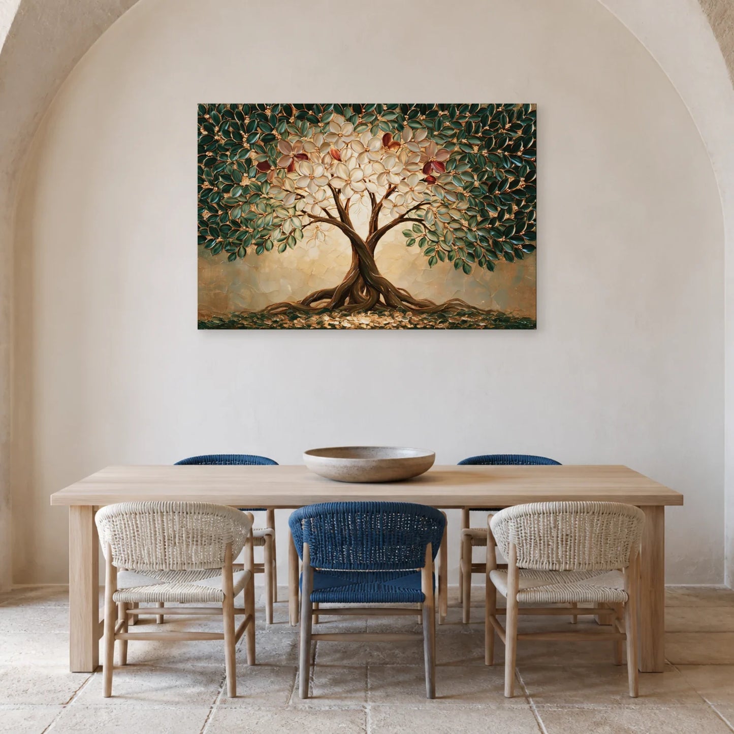 Tableau Arbre de Vie Mariage présenté dans une salle à manger - Art Virtuoso