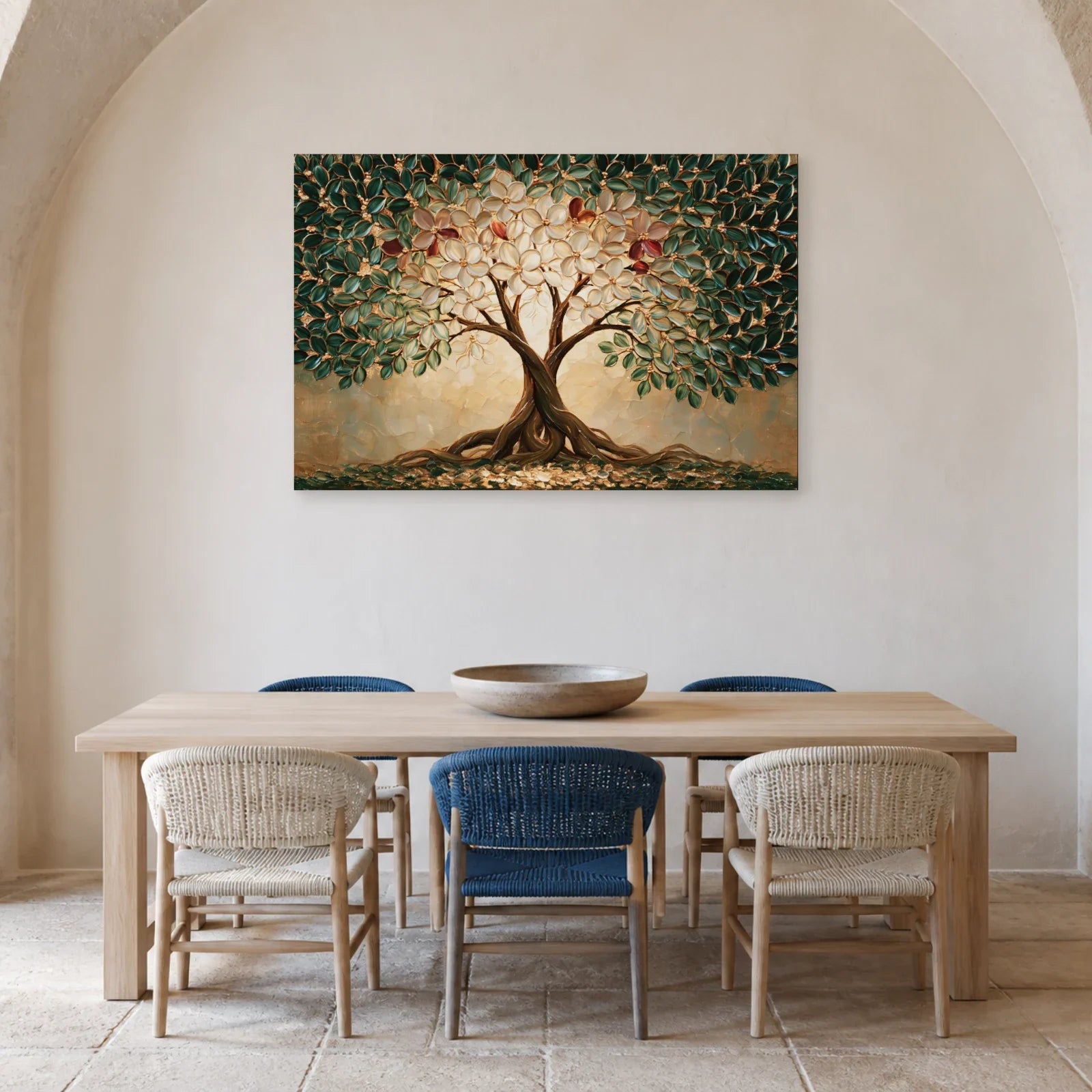 Tableau Arbre de Vie Mariage présenté dans une salle à manger - Art Virtuoso