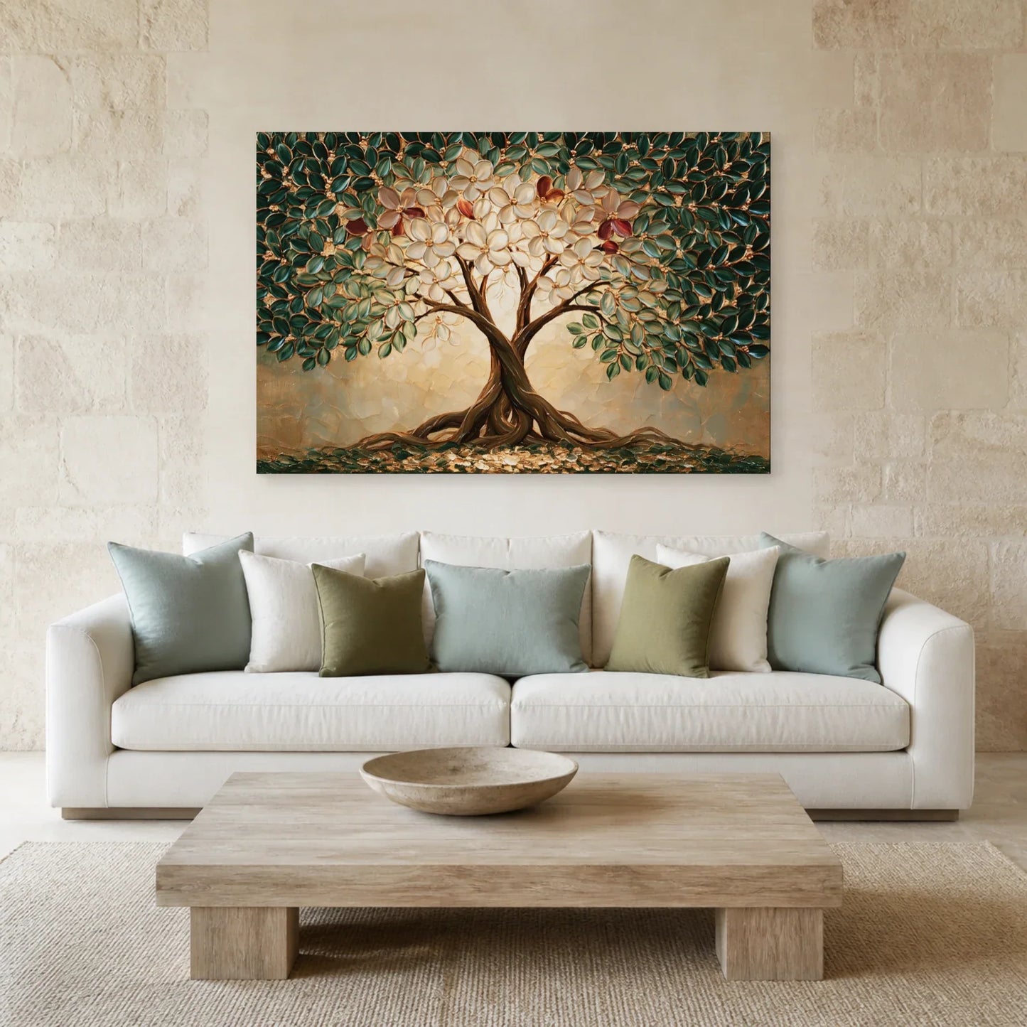 Tableau Arbre de Vie Mariage présenté dans un salon - Art Virtuoso